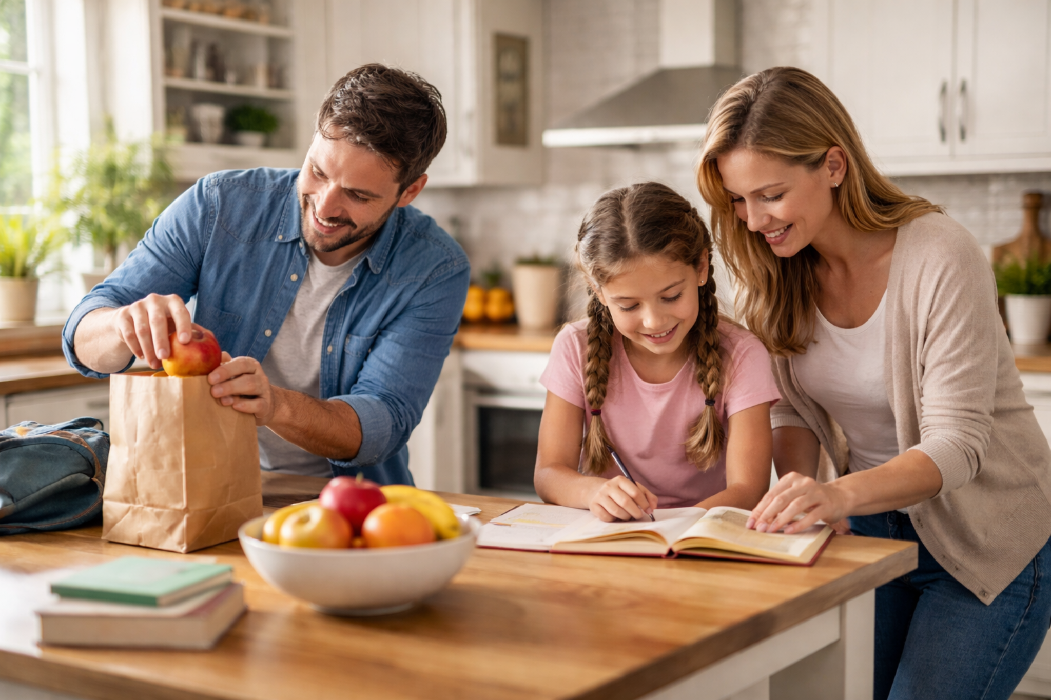 Família reunida preparando alimentos na cozinha, representando valores transmitidos que moldam trajetórias ao longo da vida.