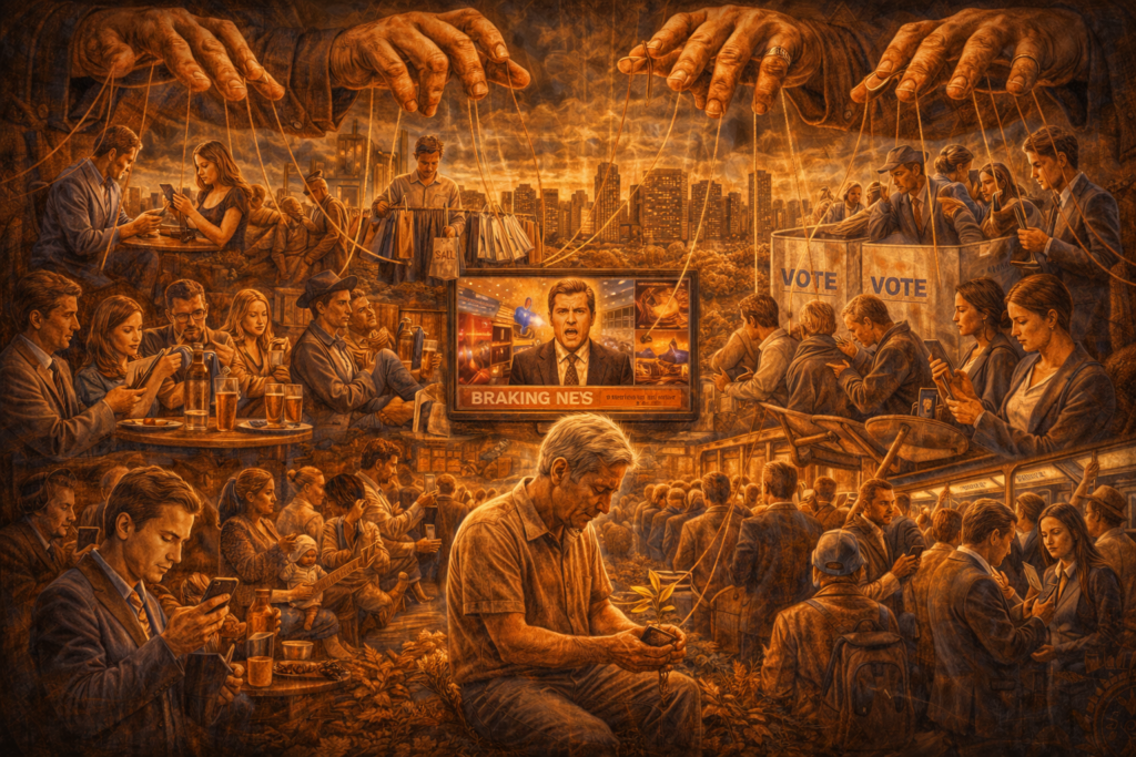 Ilustração simbólica representando rotinas sociais como estruturas que organizam e condicionam a vida coletiva.
