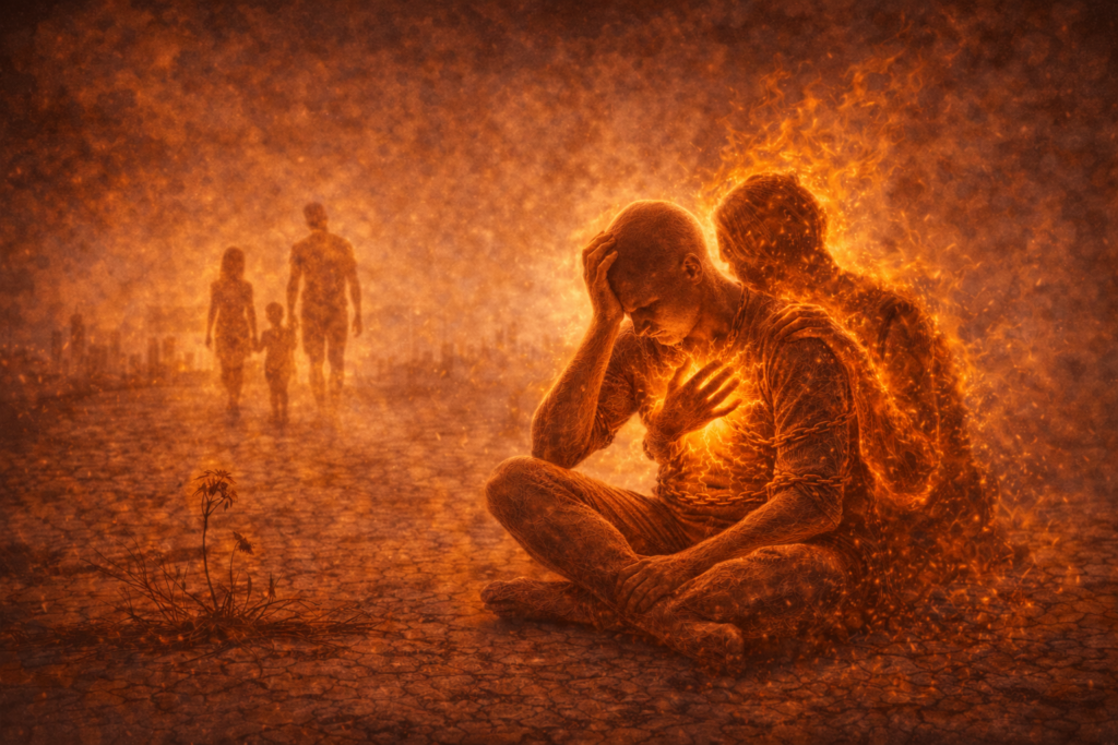 Ilustração simbólica representando o sofrimento como parte integrante da experiência humana.
