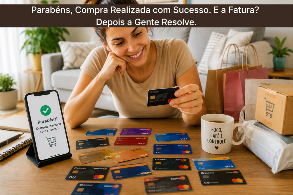 Representar como o consumo impulsivo e a facilidade do crédito se tornaram comportamentos comuns na sociedade moderna. A imagem busca provocar reflexão sobre compras emocionais, excesso de parcelamentos e a tendência de adiar as consequências financeiras em troca da sensação imediata de recompensa e satisfação.