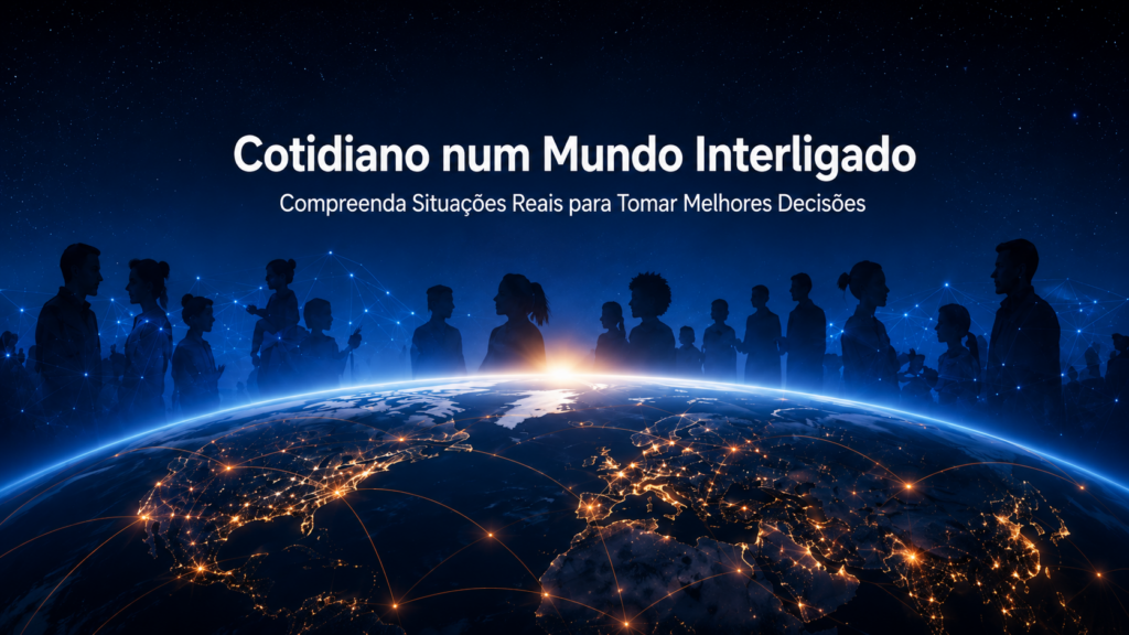 Pessoas conectadas em um mundo interligado, representando situações reais do cotidiano e a tomada de decisões.